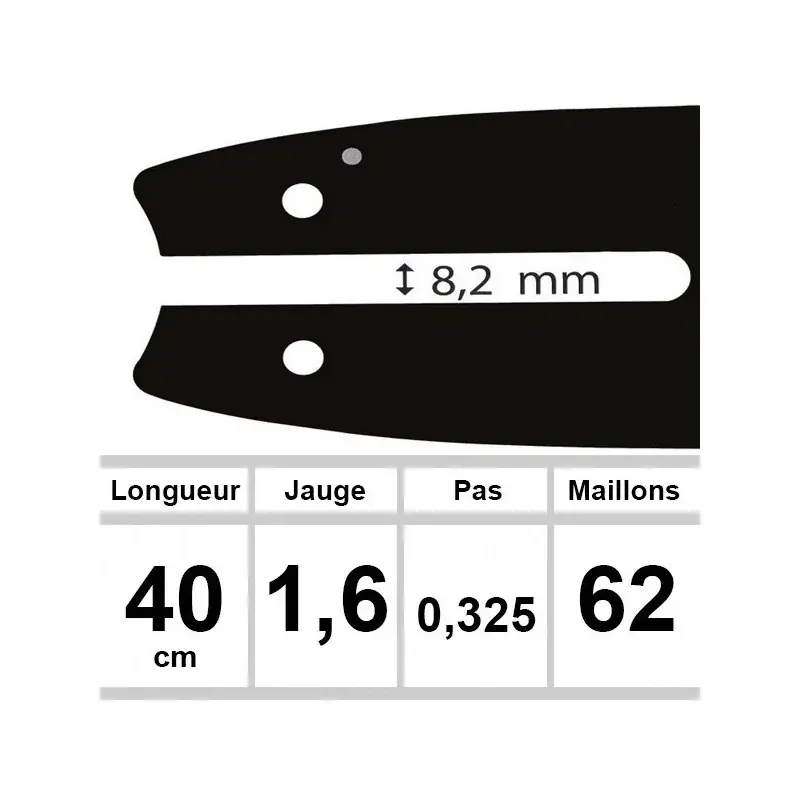 Guide OZAKI 40 cm 0.325 1,6mm Expédition Rapide