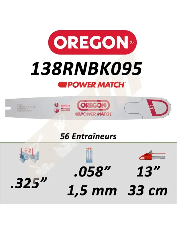 Acheter Direct Guide de tronçonneuse OREGON 138RNBK095 POWER MATCH 33 CM