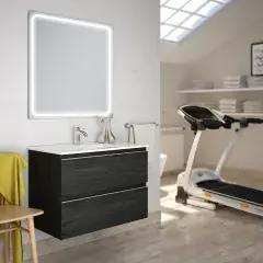 Commande En Gros Meuble de salle de bain simple vasque 2 tiroirs BALEA et miroir Led VELDI ebony (bois noir) 60cm - COSYNEO - INGBALEA60VELDIEBO