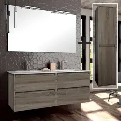 Ensemble meuble de salle de bain 120cm double vasque + colonne de rangement IRIS britannia (chêne foncé) - COSYNEO - SIRIRIS120COLBRI Meilleure Vente