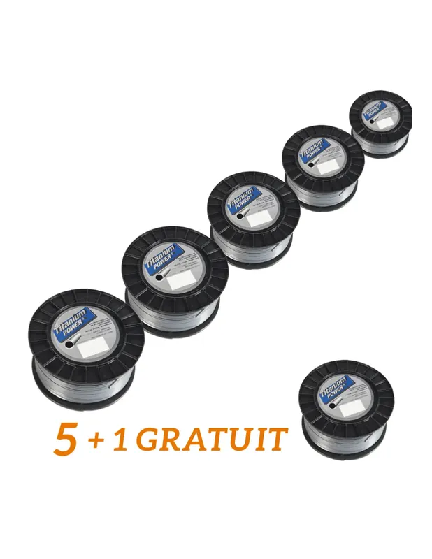 Prix Bas Lot de 5 + 1 OFFERT Fil de débrousailleuse Titanium rond ø 3 mm – 281 m