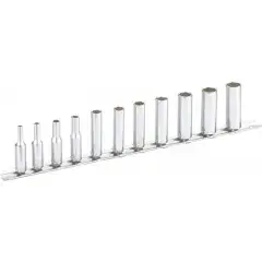 Jeu de 11 douilles longues 6 pans 1/4‘‘ sur rack de rangement – SAM OUTILLAGE – RHL-J11R Prix Promo