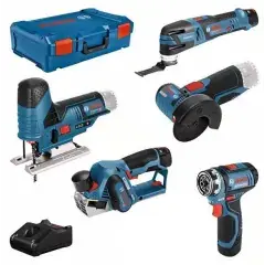 Retour Gratuit Pack de 5 machines 12V (GSR12+GST70+GWS26+GOP12+GHO20) + 2 batteries GBA 2Ah + 1 batterie GBA 3Ah + chargeur + coffret XL-BOX - BOSCH - 0615A0017D
