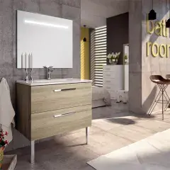 Meuble de salle de bain simple vasque 2 tiroirs CINTO et miroir Led STAM cambrian (chêne) 80cm - COSYNEO - M81CINTO80STAMCAM Top Vente