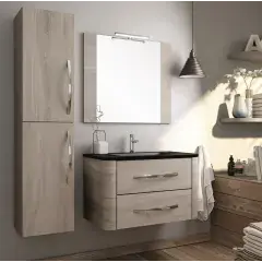 Offre Exclusive Ensemble meuble de salle de bain 80cm simple vasque + colonne de rangement TAGO - COSYNEO - CURTAGO80COLWOO
