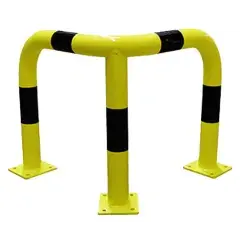 Pas Cher Barrière d’angle avec platine de fixation tube acier D76mm H600mm noir/jaune - VISO - BARA6066NJ