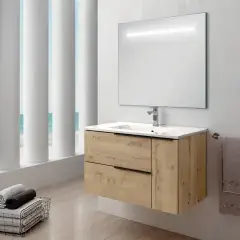 Meuble de salle de bain vasque centrée KING et miroir Led STAM 80cm - COSYNEO - REICKINGCENTRE80STAM Seulement Aujourd'hui