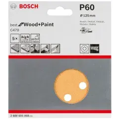 Acheter En Ligne 5 disques abrasifs C470 Best for Wood+Paint 125 mm 8 trous G60 pour ponceuses excentriques - BOSCH - 2608605068