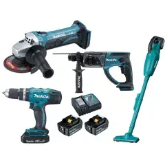 Ensemble de 4 machines 18V (DHP453 + DGA452 + DHR202 + DCL180) + 2 batteries 3Ah + chargeur - MAKITA - DLX4126S Commander Maintenant