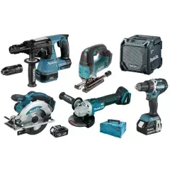 Seulement Aujourd'hui Pack de 6 outils 18V (DHR243/DDF484/DSS610/DJV182/DGA504/DMR202B) + 2 batteries 5 Ah + 1 batterie 4 Ah + chargeur + coffret MAKPAC - MAKITA