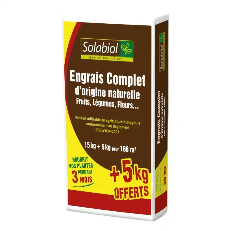 Jusqu&rsquo;à Épuisement Des Stocks ENGRAIS COMPLET ORIGINE NATURELLE 15 + 5KG GRATUIT – SOLABIOL