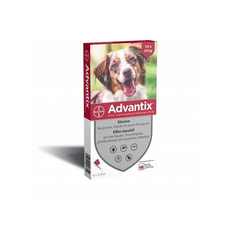 Meilleur Choix 4 PIPETTES ANTIPARASITAIRES CHIENS 10-25KG – BAYER ADVANTIX