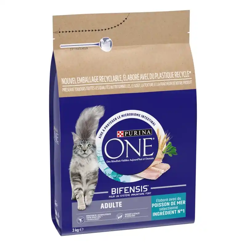 Achat Immédiat CROQUETTES CHAT PURINA ONE CHAT ADULTE – POISSON DE MER ET CÉRÉALES COMPLÈTES – 3 KG