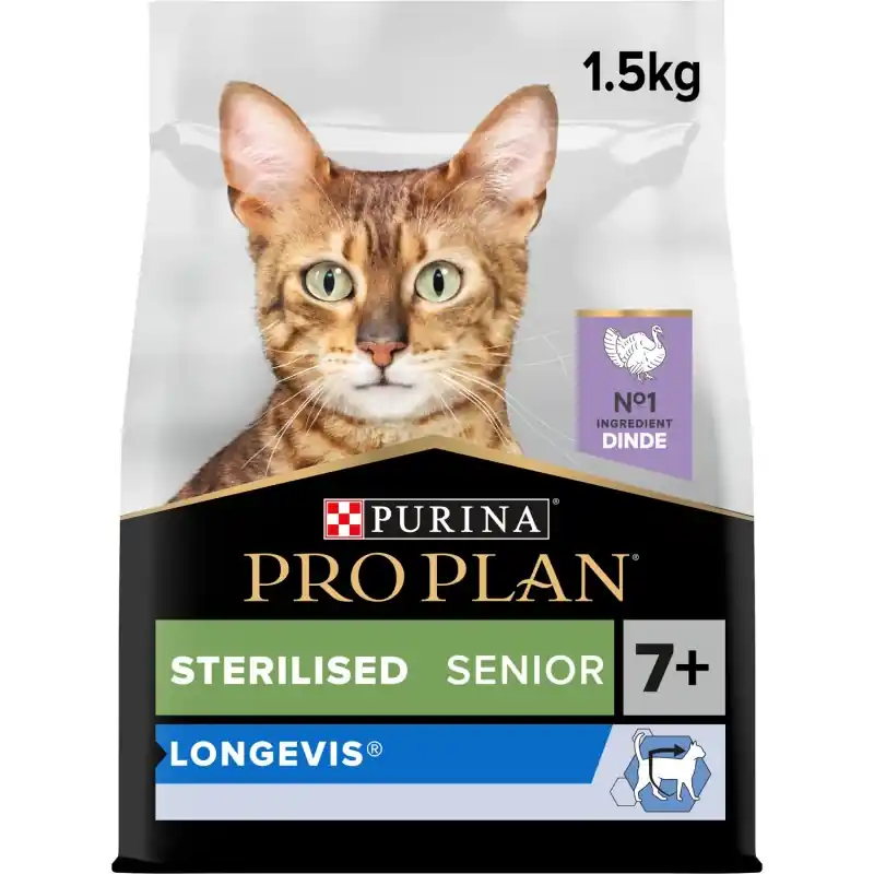 Pas Cher CROQUETTES CHAT PRO PLAN STERILISED SENIOR - LONGEVIS - RICHE EN DINDE - 1.5KG