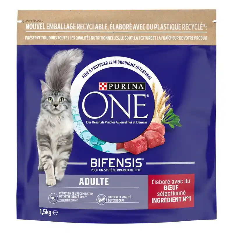 CROQUETTES CHAT PURINA ONE CHAT ADULTE – BOEUF ET CÉRÉALES COMPLÈTES – 1,5 KG Offre Limitée