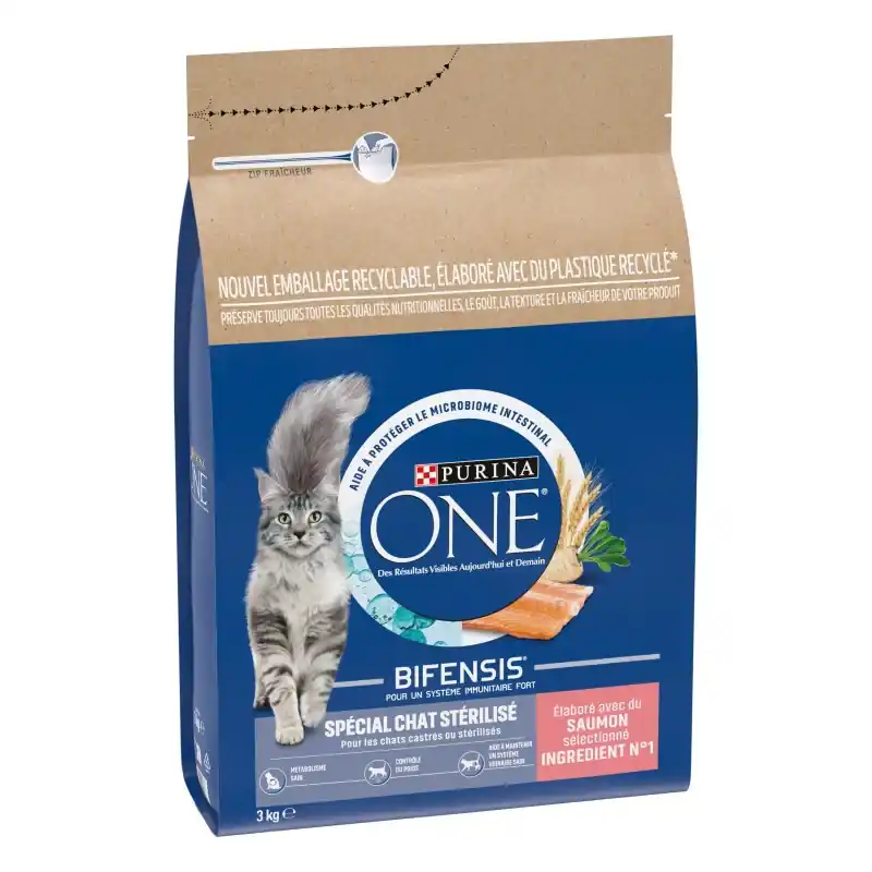 Produit De Marque CROQUETTES CHATS STÉRILISÉS SAUMON 3KG – PURINA ONE
