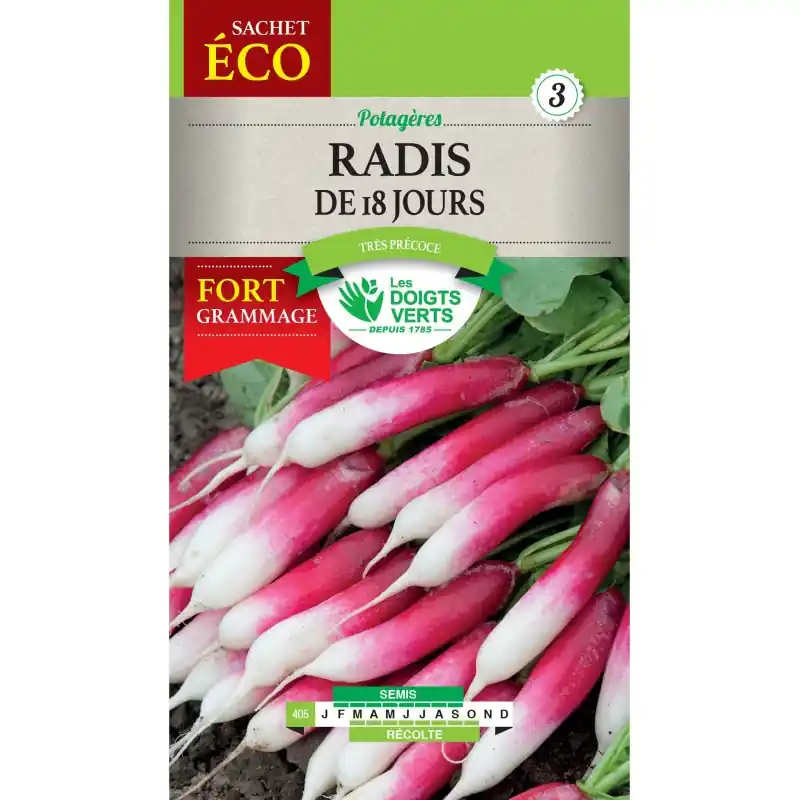 RADIS DE 18 JOURS - SACHET ÉCO - CATÉGORIE 3 - LES DOIGTS VERTS Petit Prix
